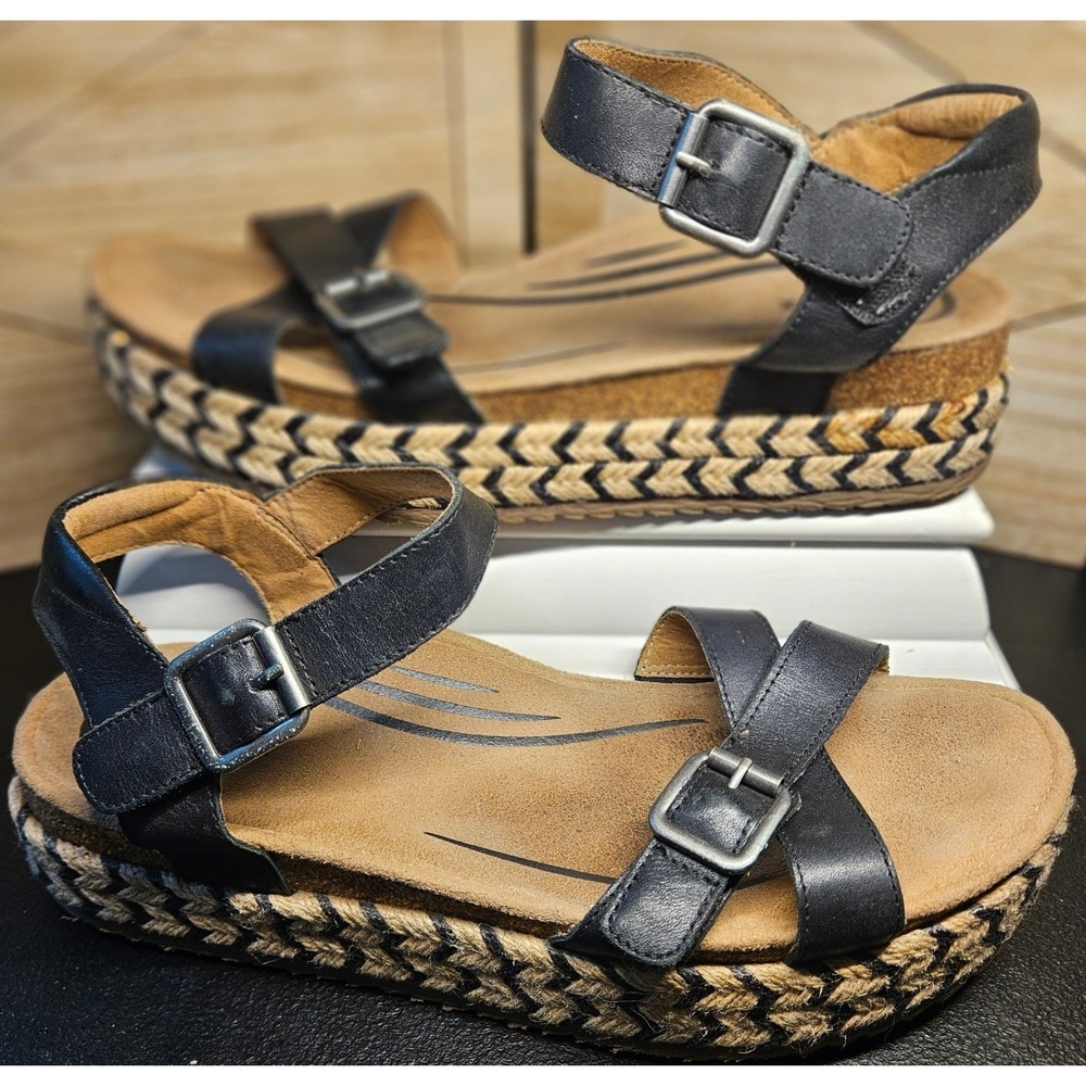 Aetrex Platform Espadrille Sandals Women 10 Black Paula CP150W Chunky #684